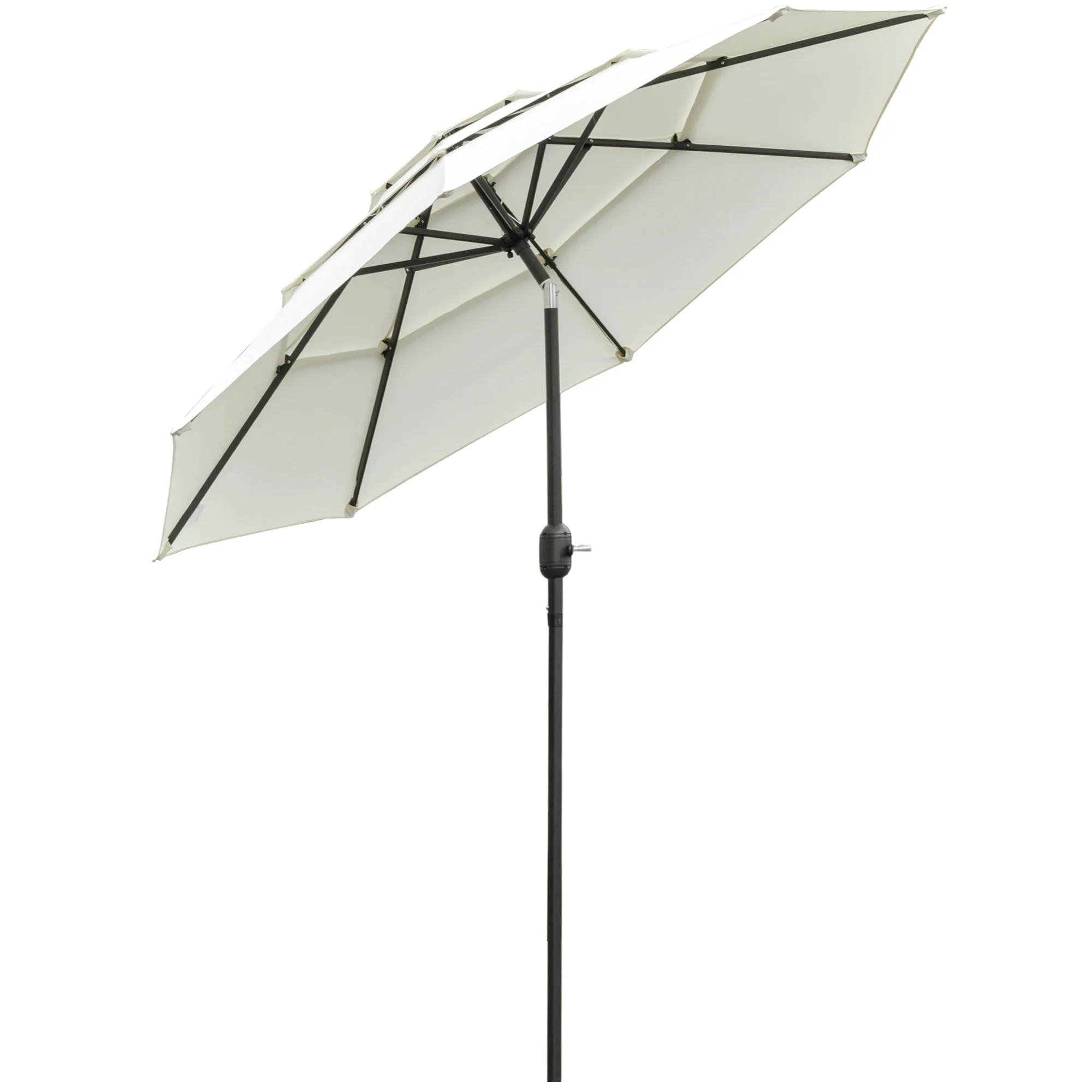 9ft 3-Tier Outdoor Patio Market Umbrella with Crank Handle for Backyard Terrace, Beige