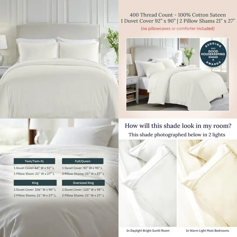 

Комплект пододеяльников премиум-класса с 400 нитками — полный размер/королевский размер, победитель хорошего хозяйства. Лучшие награды на постельное белье 2025, элегантный дизайн.