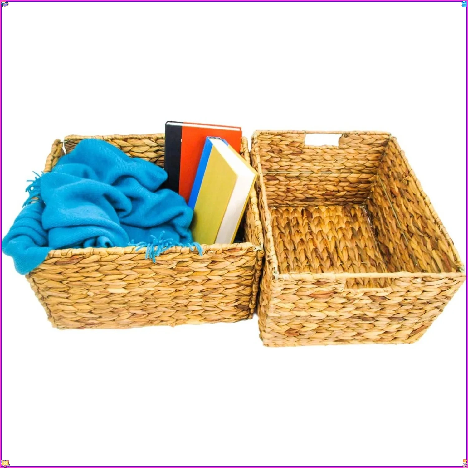 

TM Innovations Natural Woven Basket Set, 2-Pack Storage Bins for Home Organization, Bedroom & Living Room Decor