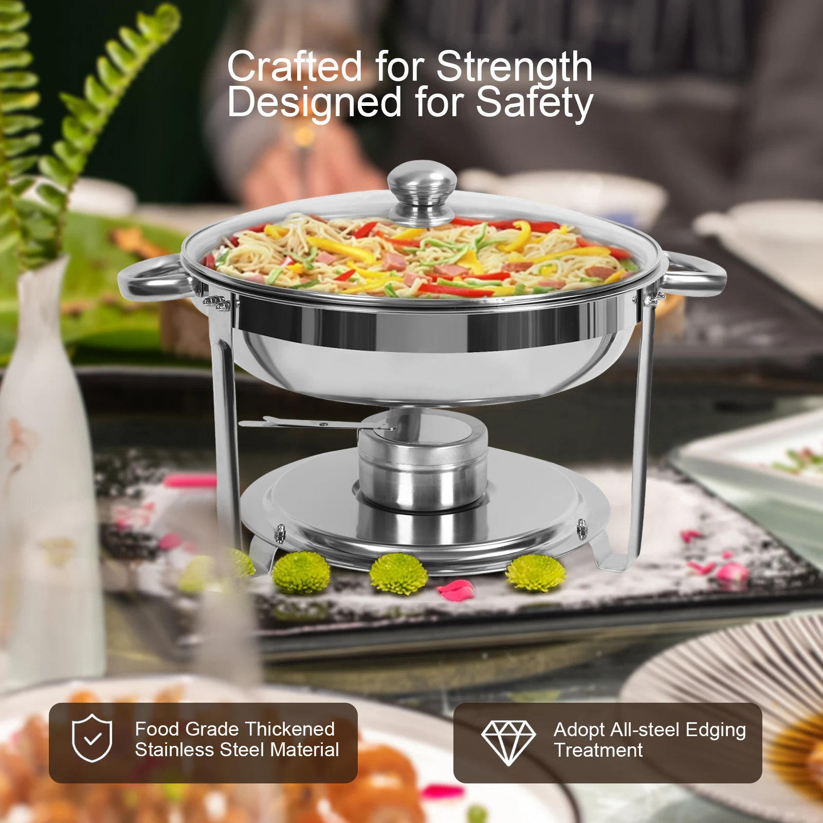 Round Chafing Dish and Buffet Set com tampas, aquecedores de piquenique, fogão para restauração, 5.5L