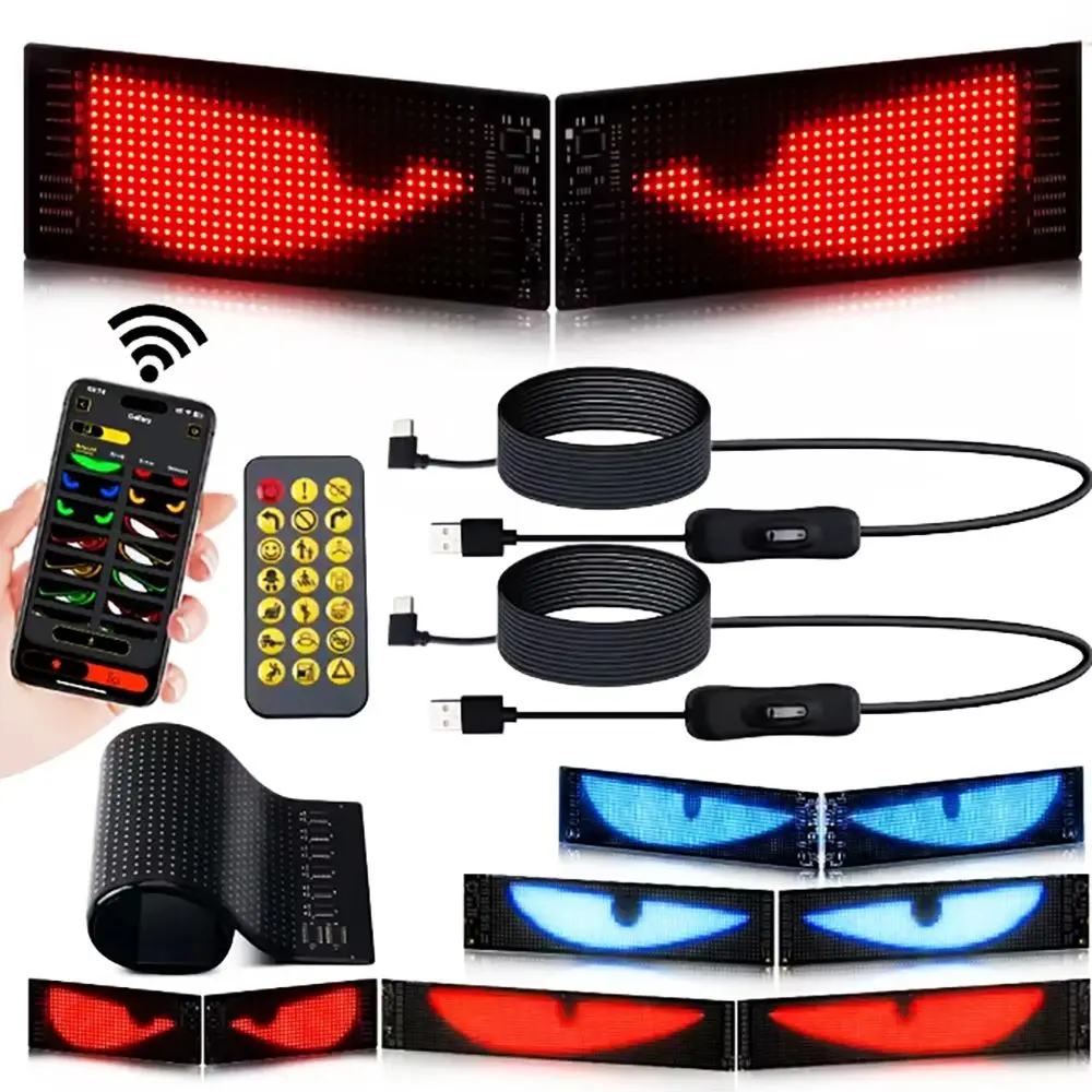 USB 5 فولت RGB LED الشيطان العين ضوء سيارة تسجيل مع بلوتوث DIY App التحكم لعرض النص الكتابة على الجدران نمط قابل للعنونة #6
