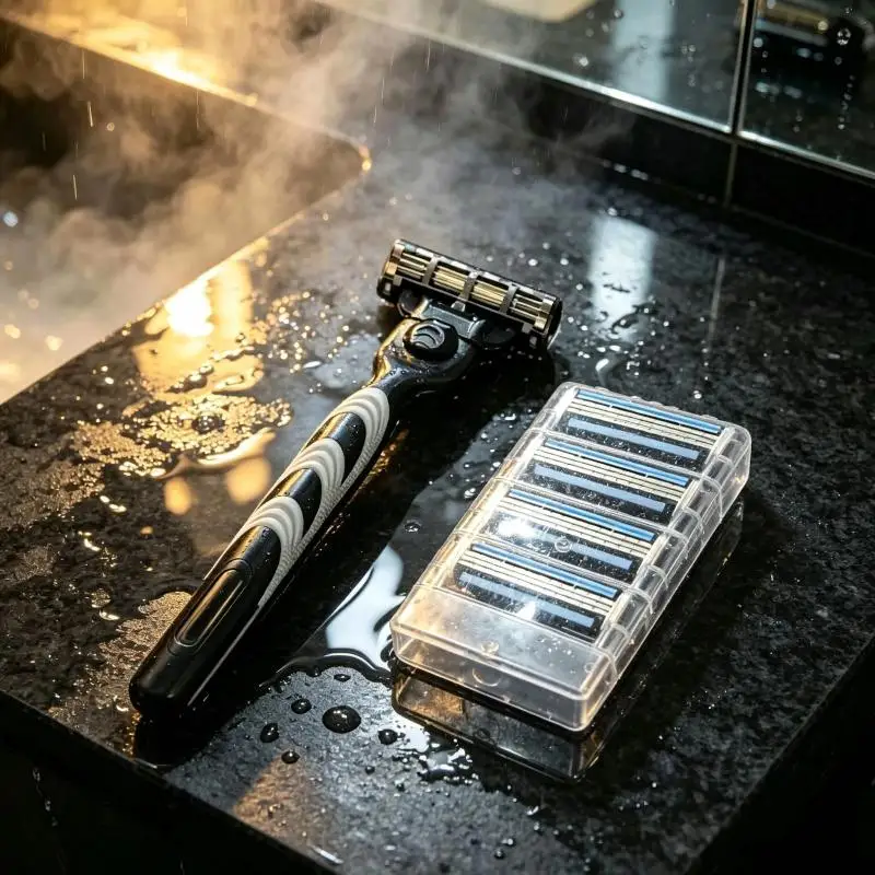 【HBA】Mens Manual Shaving Razor With Non Slip Handle Sharp Smooth Blades Extra Refills For Daily Grooming Home Travel Use