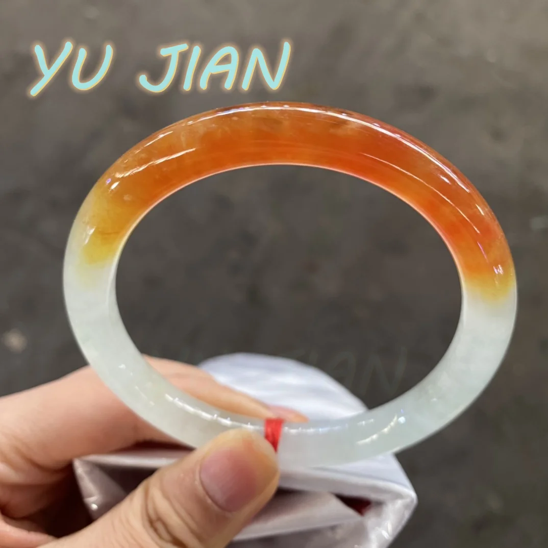 

New Ice Glutinous Orange Yellow Natural Jadeite Refined Fashionable Round Bangle Boutique Jade Bracelet Handring Fine Jewelry