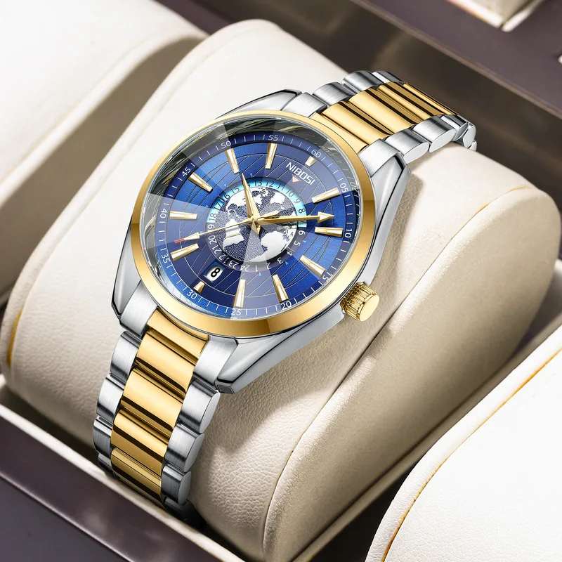 ZHANGU 2700 New Design Watch Earth Pattern Luminous Stainless Steel Quartz Watch for Men