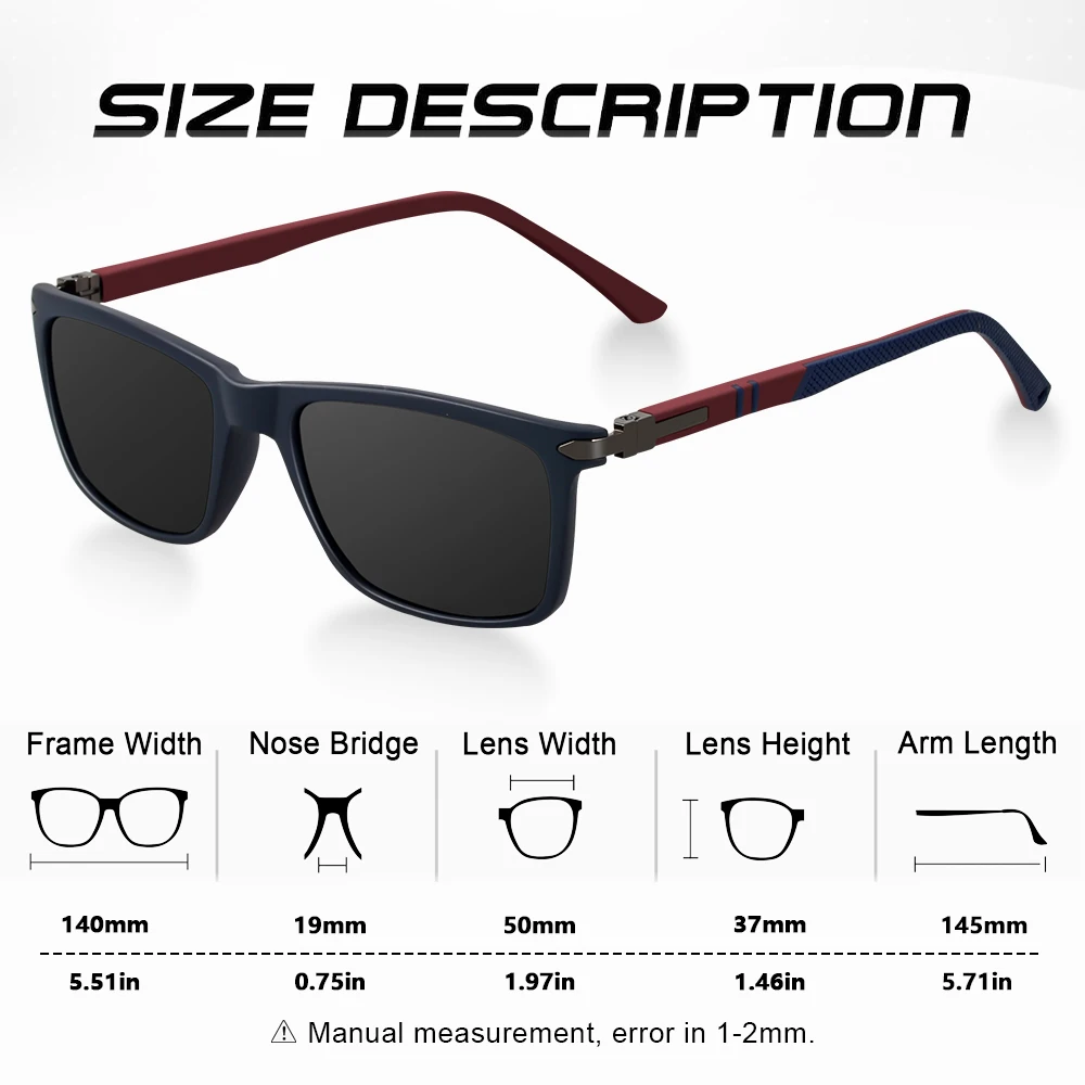 CRIXALIS Rectangle Polarized Sunglasses for Men Outdoor Sport Driving Fishing Sun Glasses Male Travel Beach Shades UV Protection