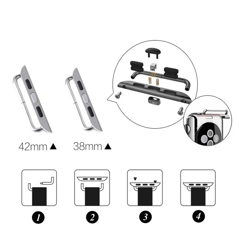 Adapter Connector for Apple Watch Band Series 6 SE 5 4 3 2 1 for Iwatch Strap 42mm 38mm 44mm 40mm Stainless Steel Clasp Adaptor