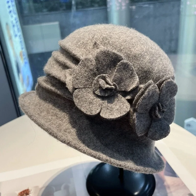 Women's Warm Wool “Mom” Beanie with Short Brim—Stylish Winter Hat for Middle-Aged and Elderly Women, Wool Felt Hat