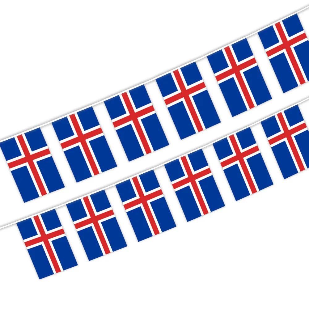 20Pcs Flags One String National Flag Lines Hang On One Rope Lyoveldio Island Buntings 14*21cm Stream BannerString Iceland Banner