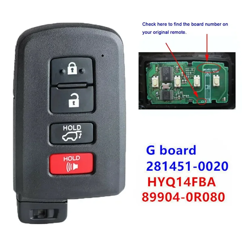 

KEYECU Cheap Keyless Smart Key FOB 4Buttons 314.3MHz G Board 281451-0020 US production for 2013-2019 TOYOTA RAV4 HYQ14FBA