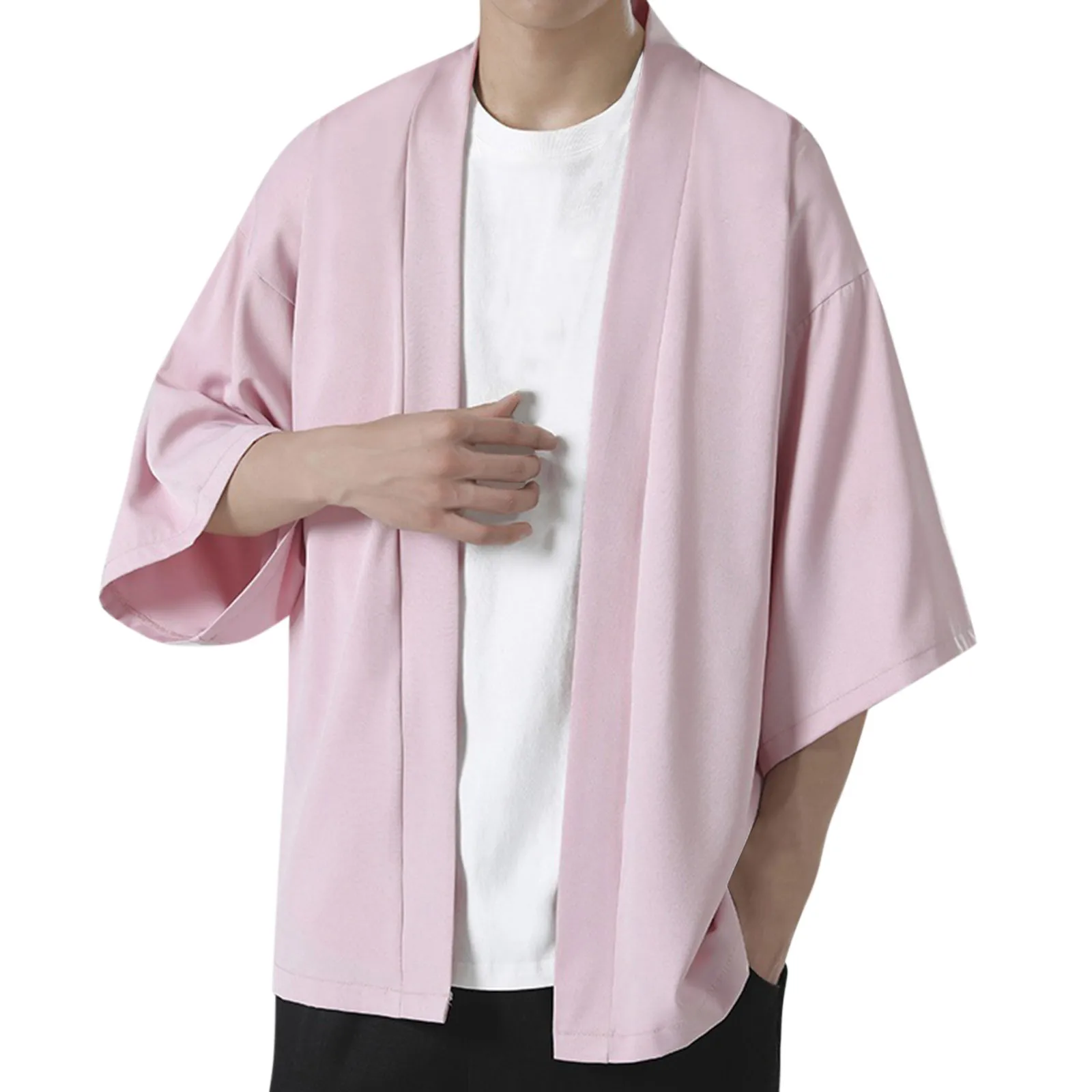 Solid Kimono Man Haori Yukata Japanese Kimono Shirt Samurai Harajuku Japanese Streetwear Clothes Kimono Cardigan Men Clothing