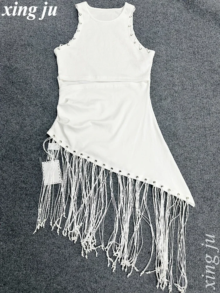 Women Singer Jazz Dance Costume Concert Performance White Tight Short Tops Nightclub Stage Irregular Tassel Skirt Kpop Outfits