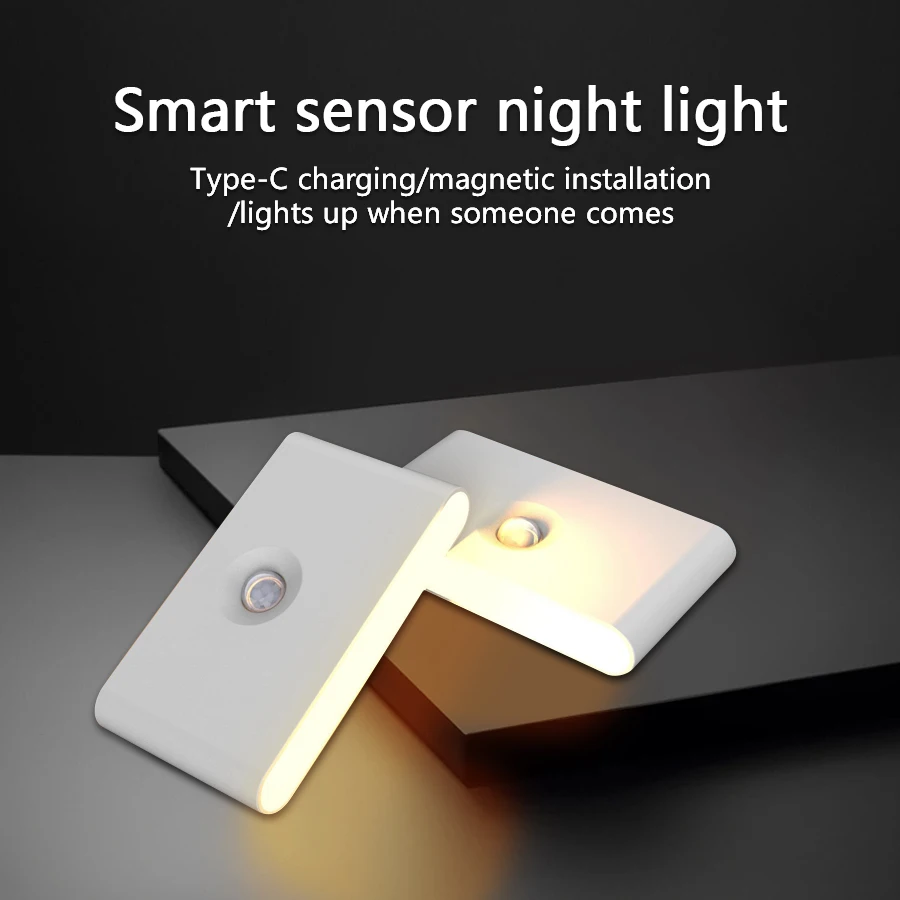 

2-1 шт., светодиодный ночник с датчиком движения, USB перезаряжаемый индукционный настенный светильник для человеческого тела, лампа для спальни, шкафа, 2 стороны люминесценции