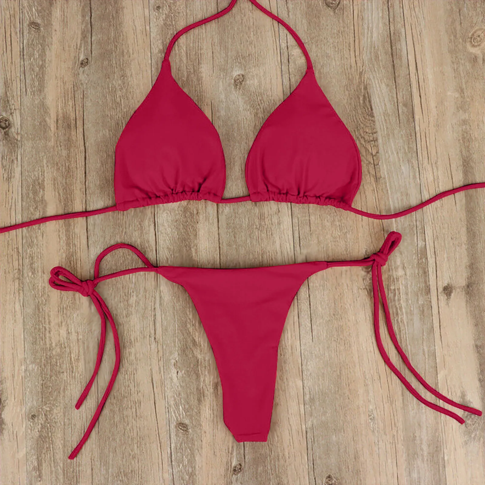 Tie Sexy Thong Bikini Set Side Swimsuit Bandage Style Swimwear Split Strap Adjustable Solid Color Female Summer Beach Bikini Set