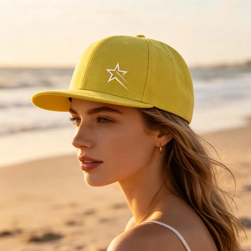 Cotton Baseball Hat Retro Style Cap Star Print Baseball Hat Adjustable Back Buckle Cap Retro Distressed Style Flat Brim Outdoor