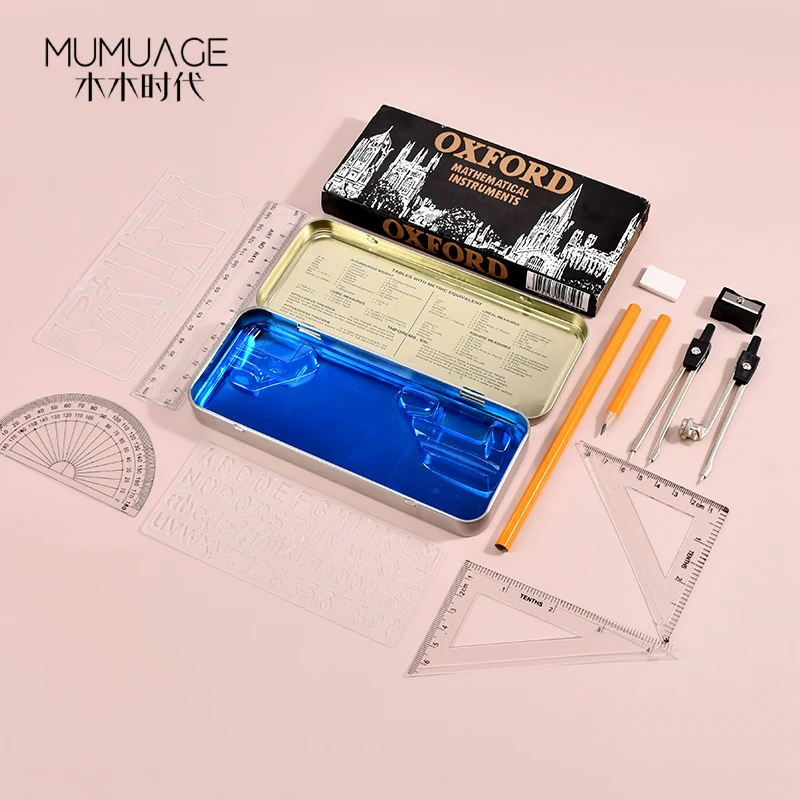 10 piece Compass and Protractors Math Set Geometry Tool Metal Geometry Kit Precision Drawing Tool with Iron box