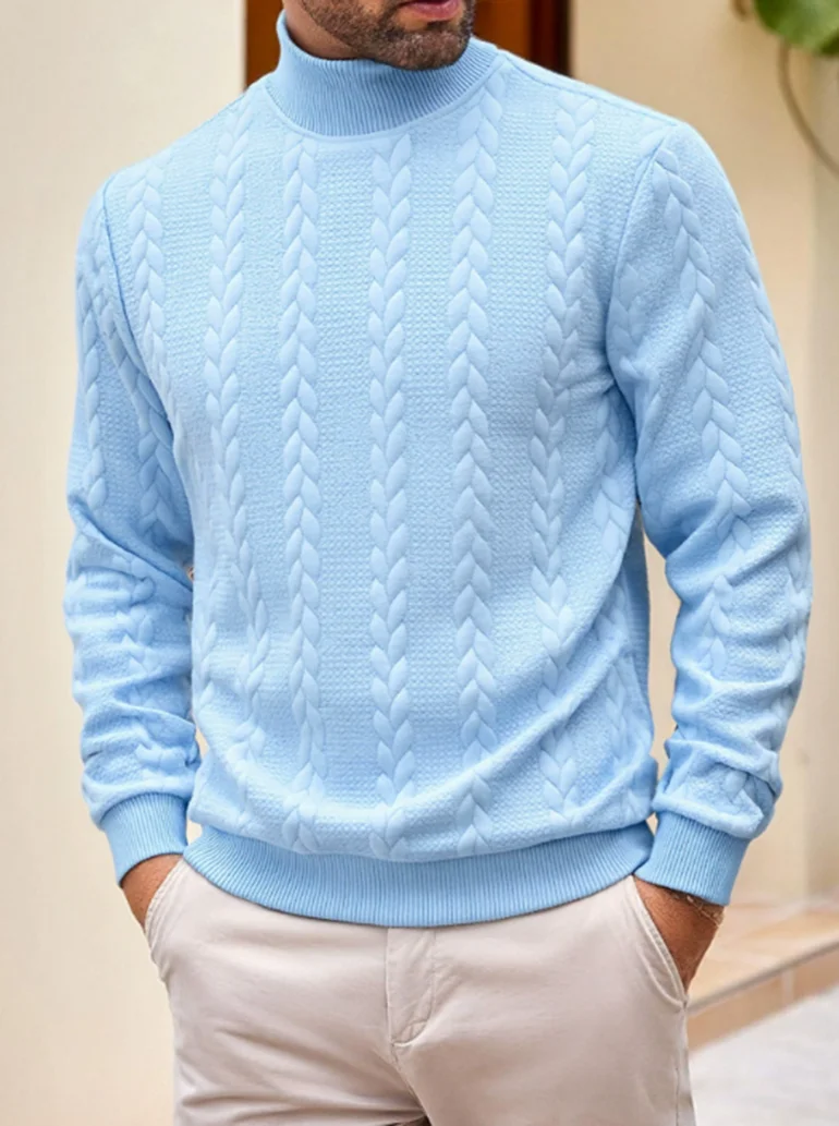 

Autumn Winter New style Men's Pure Color Casual Pullover Sweater Men Loose Fashionable Jacquard Turtleneck Warm Hoodie