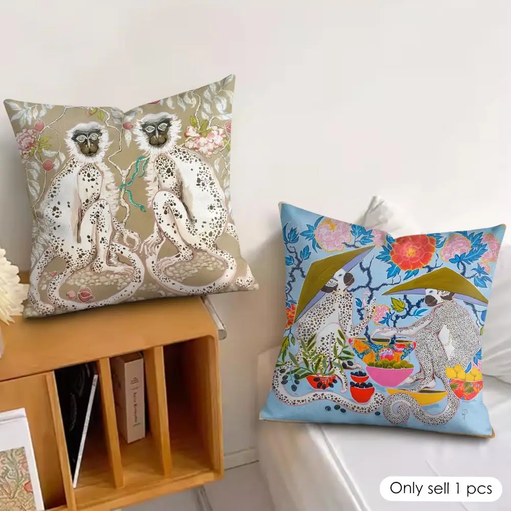 Art P-Paige Gemmel Monkey Cushion Cover Silky Short Plush Invisible Zipper Dustproof Sofa Pillow Case for Home Decor