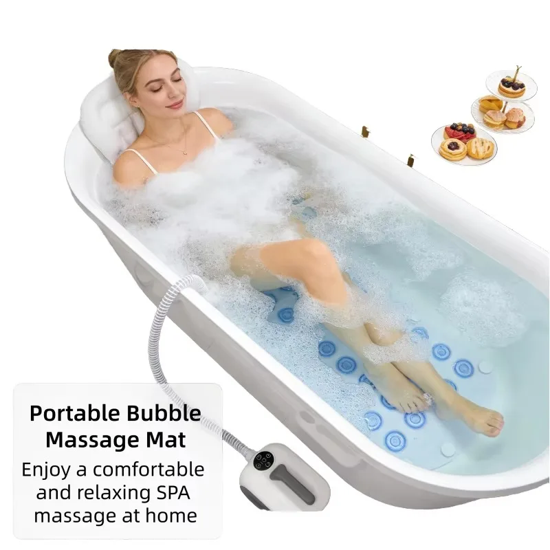 Portable bathtub bubble massage pad pluggable wireless remote control inflatable pillow foldable non-slip body spa hot-selling