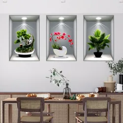 3D Simulation of Plant and Flower Effects Self-adhesive Potted Plant Stickers Corridor and Staircase Decoration Painting