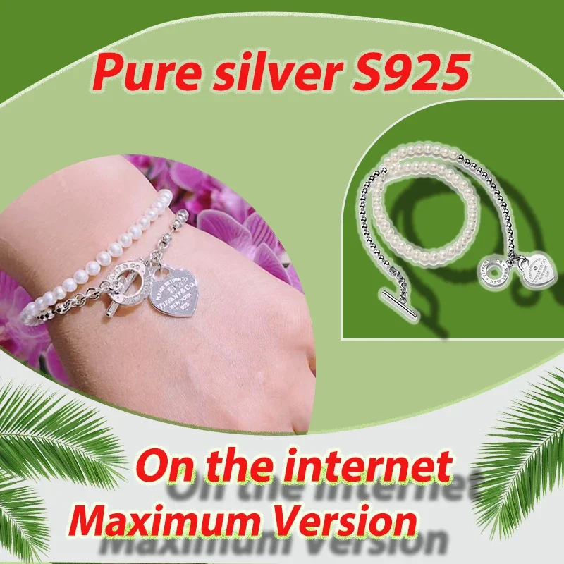 

Design inspired pearl bead bracelet, pure silver S925 temperament heart pendant bracelet, TCO series commemorative day