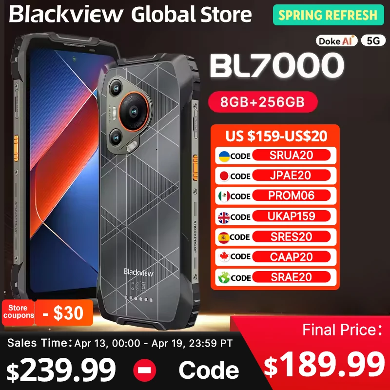 BLACKVIEW BL7000 5G Smartphone robusto AI Dimensity 6300, pantalla de 6,78 "2.4K 120Hz 7500mAh 33W 50MP Cámara Android 15 Teléfono móvil
