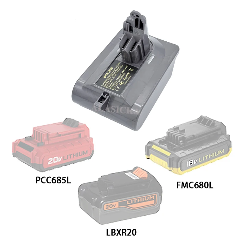 محول البطارية محول BPS18V6 لبطارية ليثيوم بلاك ديكر 18 فولت LB2X4020 تم تحويلها إلى المكنسة الكهربائية سلسلة دايسون V6