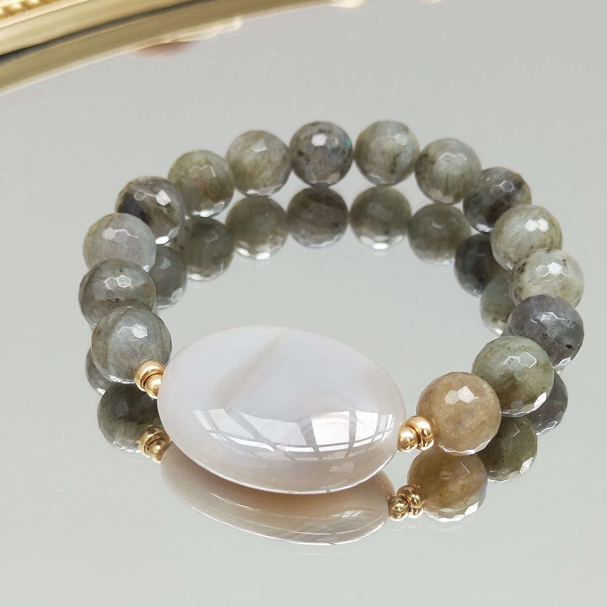 

Lii Ji Real Stone Bracelet 17-18cm Agate Labradorite 14k Goldfilled Bracelet Women Jewelry