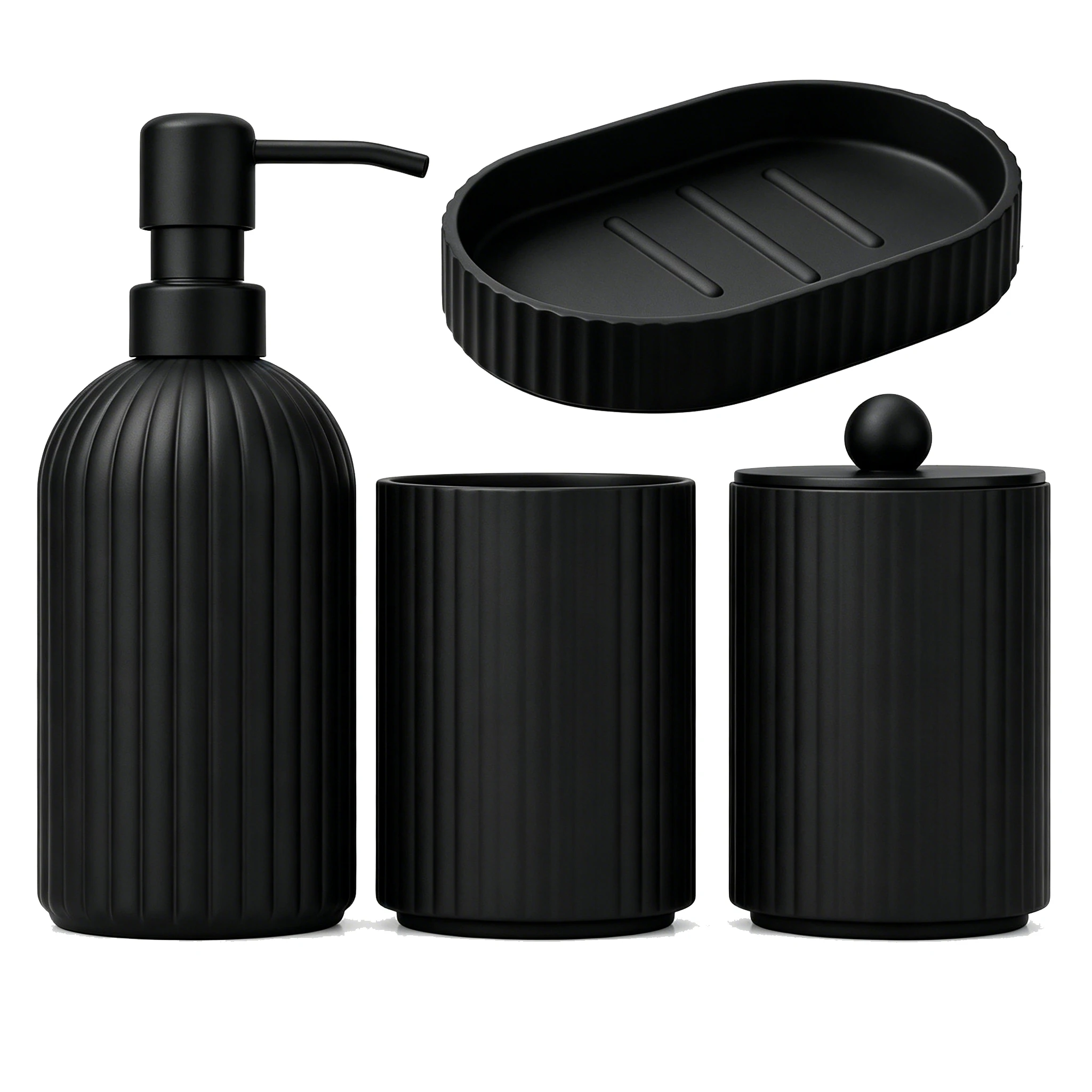 Four-piece matte black bathroom accessories set