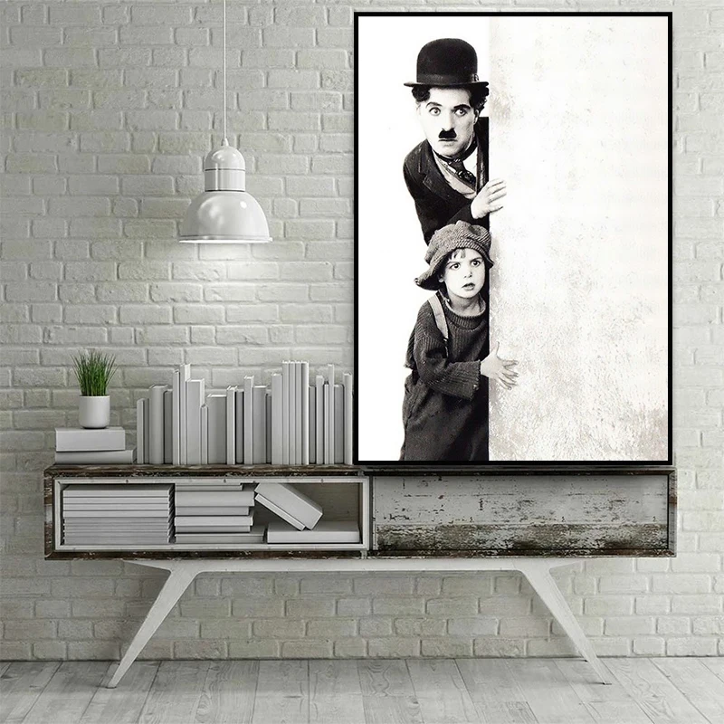 Black White Graffiti Art Charlie Chaplin and A Boy Movie Posters Canvas Painting Wall Art Prints Pictures Living Room Home Decor