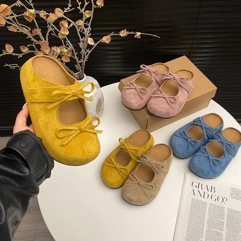 

Новые модные женские тапочки на платформе с завышенной толстой подошвой и круглым носком, женские универсальные полутапочки Baotou в стиле ретро с бантом