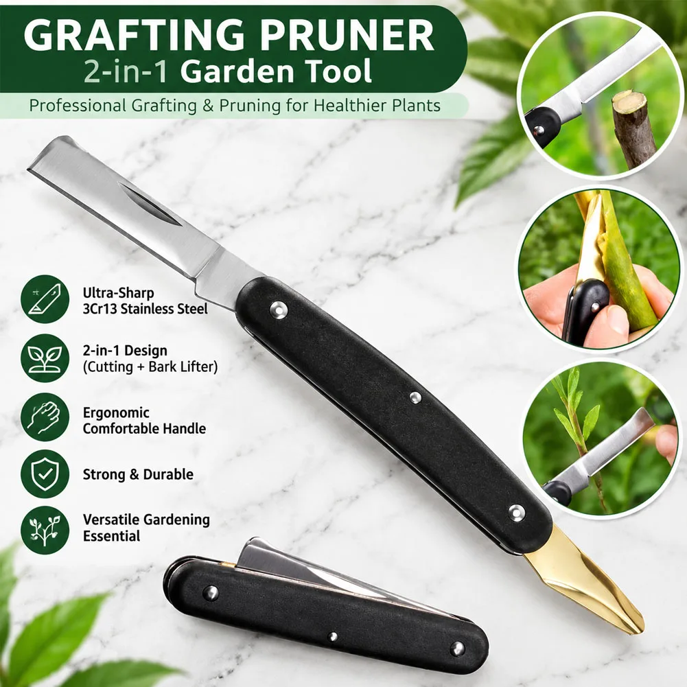 Grafting Tools Foldable Grafting Pruning Knife Garden Grafting Cutter Stainless Steel Wooden Handle Grafting Knife