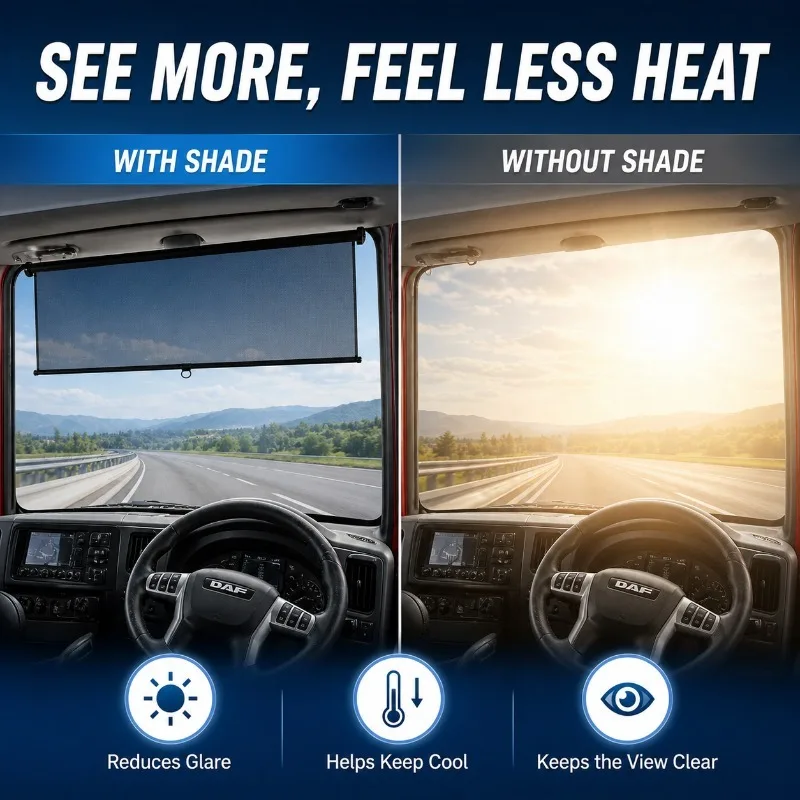 Retractable Windshield Sun Shade 75-150cm, Transparent PET Car Visor for Trucks Buses Cars, UV Heat Glare Protection - view 5
