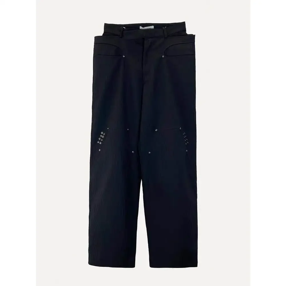 

Брюки Kiko Kostadinov Rivet Striped Straight Skinny: универсальные, повседневные, свободного кроя, черные