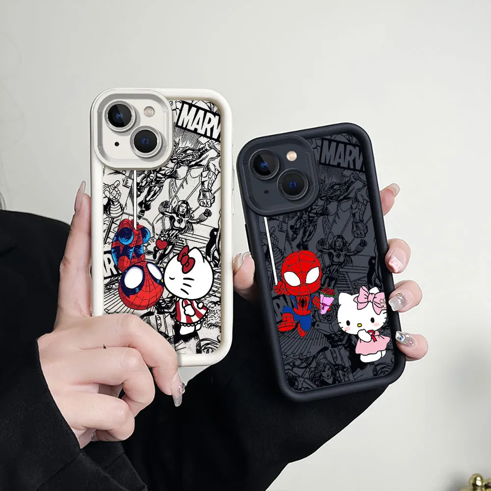 Comics Art Hello Kitty SpiderMan Phone Case For VIVO X100 X90 X80 X70 X60 V30 V29 V27 V27E V25 V23 V23E V20 V15 V11I PRO Cover