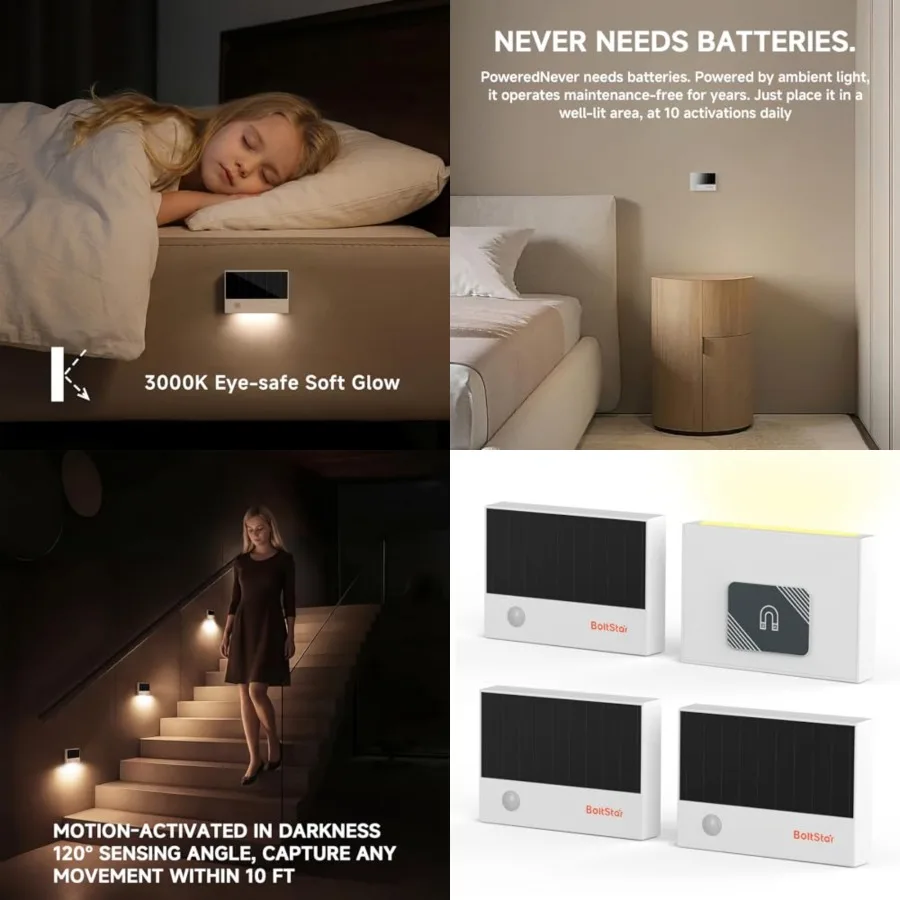 Motion Sensor Night Light, Solar Night Light Indoor No Outlet Needed, Magnetic Wall Mount or Tabletop, 3000K Soft Warm Light fo