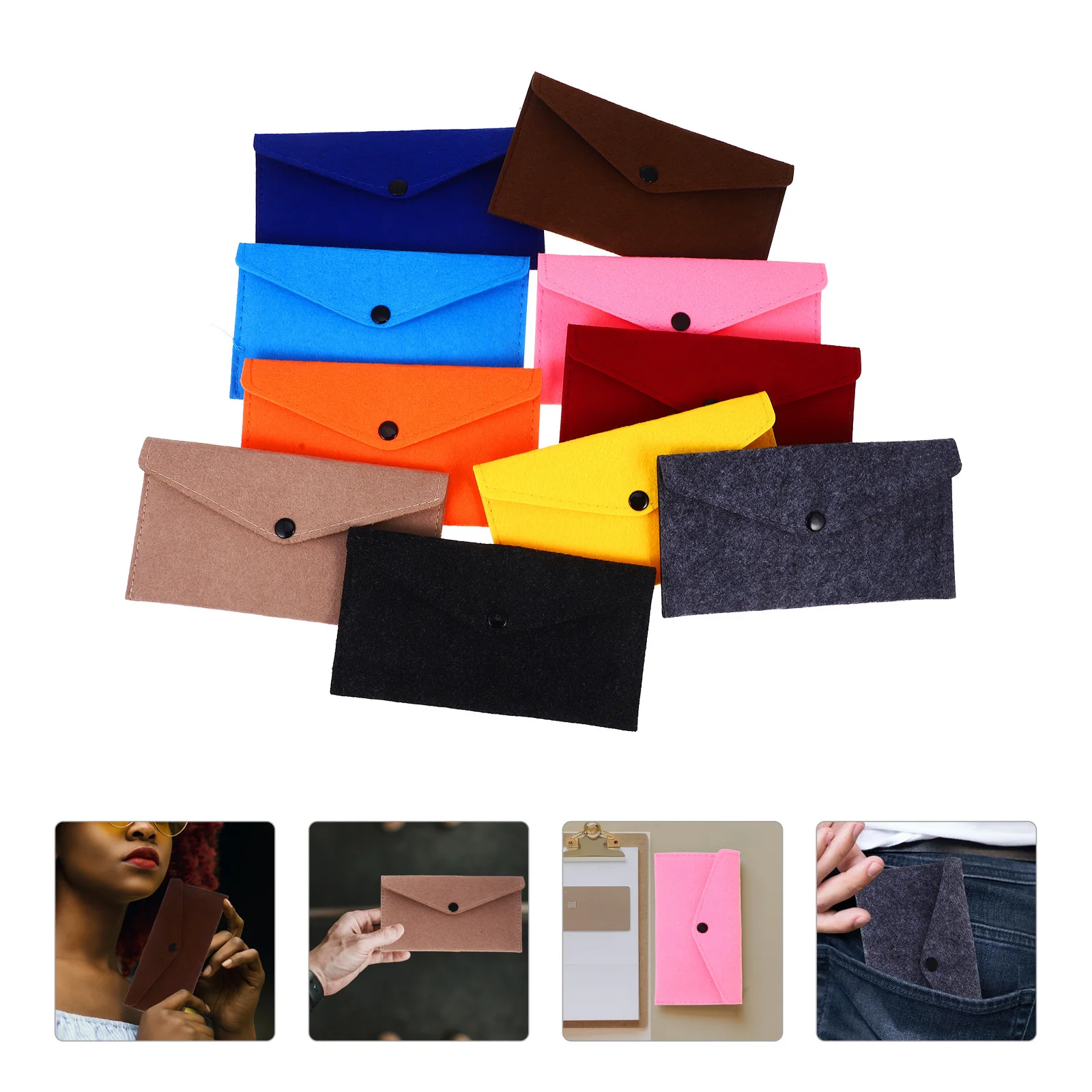 

10Pcs Felt Storage Bag with Snap Button Multi Compartment Phone Pouch for Money Change Cables Earbuds Daily Carry Portable