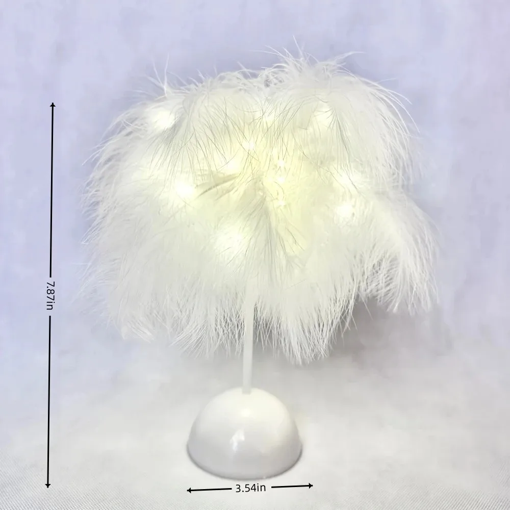 1PC desktop feather small table lamp, battery powered (excluding battery), suitable for bedroom desk headboard decoration