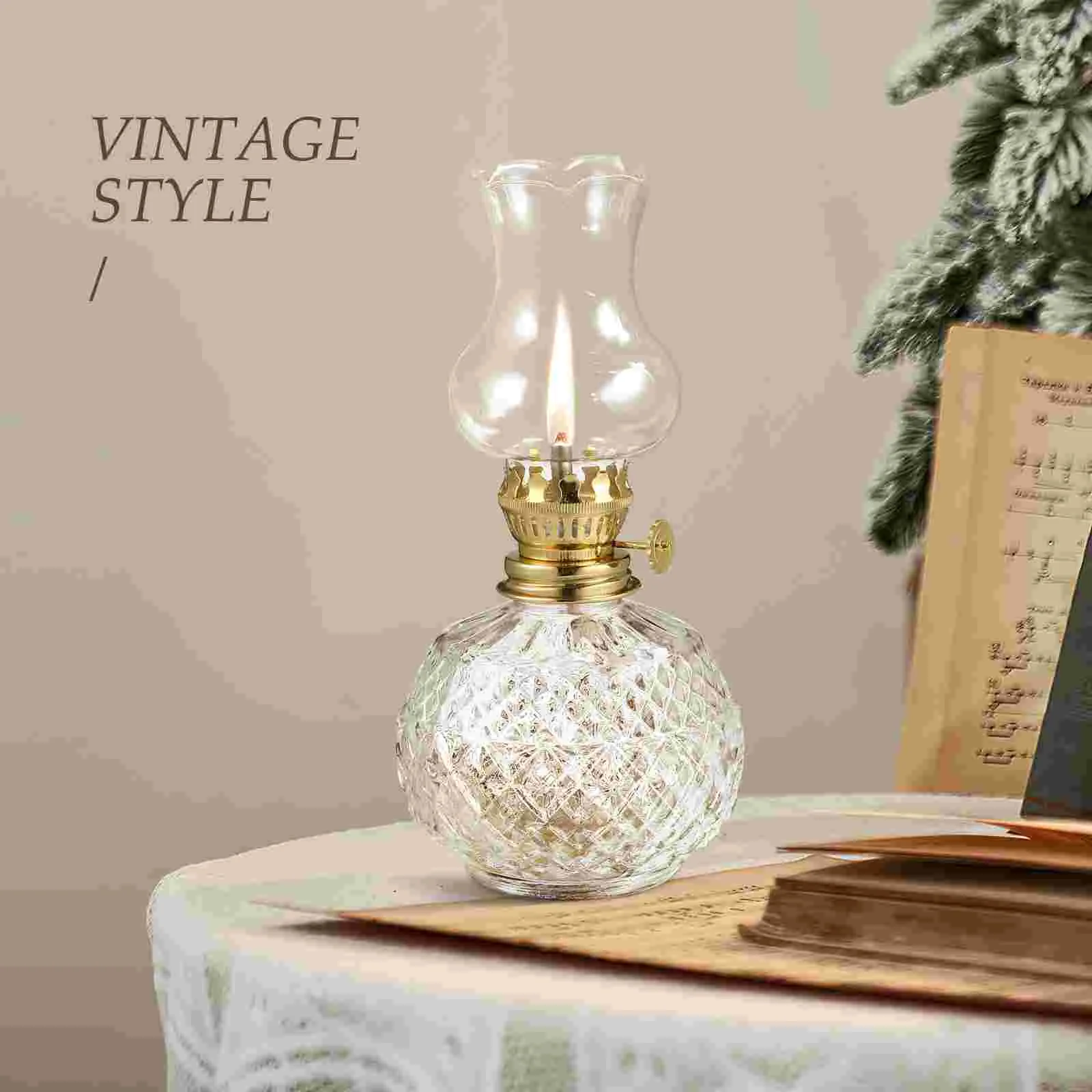 2 Pcs Lantern Oil Lamp for Indoor Burning Retro Kerosene Table Glass Cover Vintage