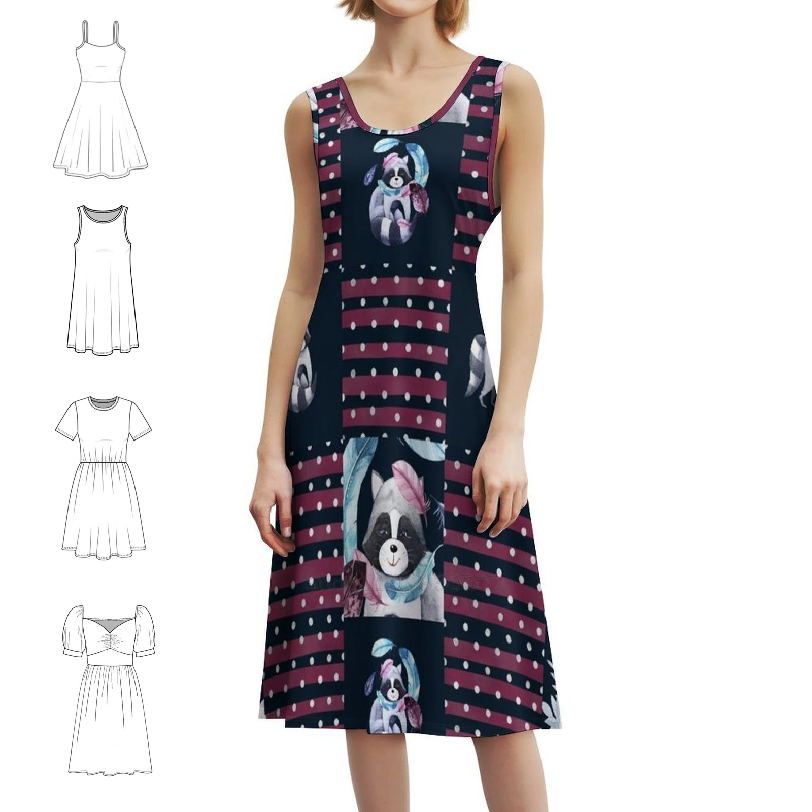 الراكون الأزهار ريشة الأزهار سموك فستان للنساء الربيع الصيف فستان كاجوال للحزب الراكون تشريح الراكون الفن الراكون #1