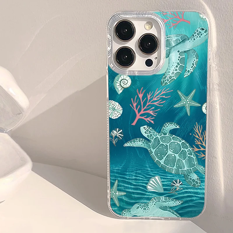 Silk texture Teal ocean Animal Summer Phone Case For Xiaomi Redmi Note 14 Pro 13 12 11 10 Pro 5G 13 14C Plus Hard IMD PC Cover