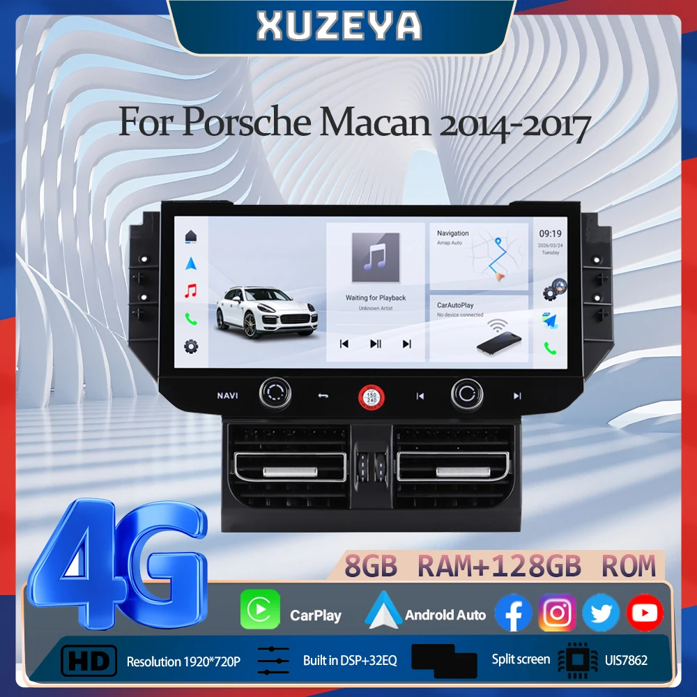 

For Porsche Macan 2014-2017 Car Multimedia Video Player GPS Navigation Radio Android15 8Core CarPlay 4G 360