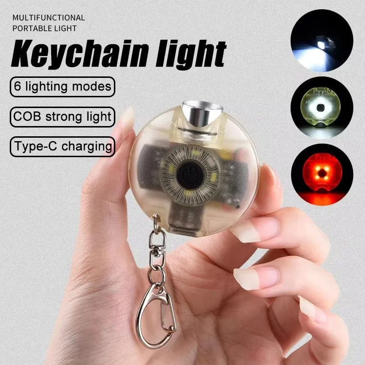 Mini Keychain Flashlight 6 Light Modes Torch Type-C Charging Multi-function Waterproof Fluorescent Magnetic Warning Camping Lamp