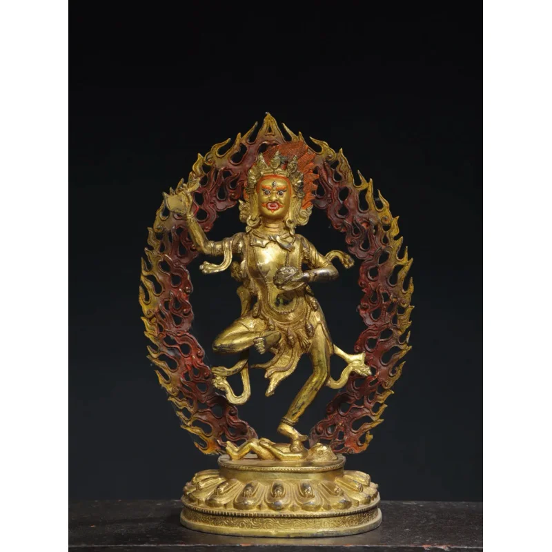 

13"Tibetan Temple Collection Old Bronze Cinnabar Gilded Face Painting DAKINI Backlight Buddha Lotus Terrace Worship Hall