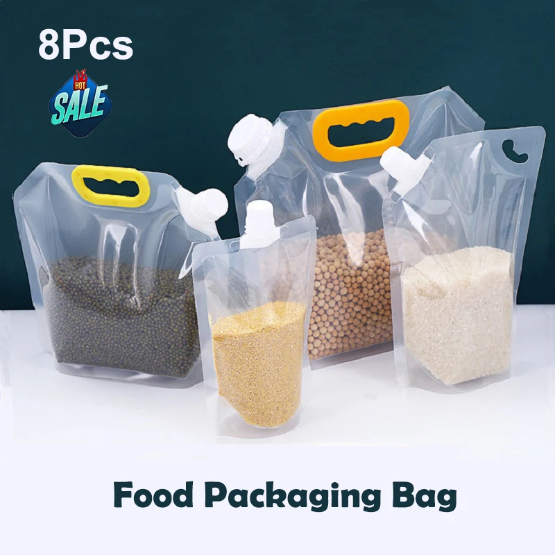 

8Pcs Portable Food Packaging Bag Grain Sealed Bag Insect-proof Moisture-proof Fresh-keeping Storage Bag Kitchen Storage