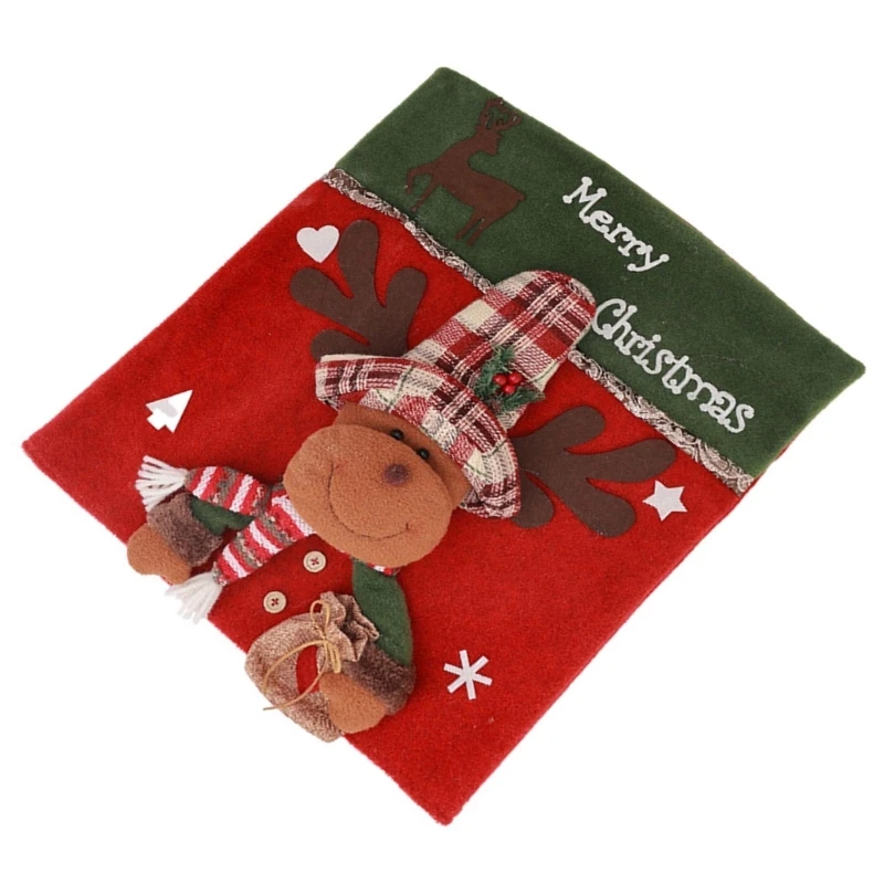 Fundas traseras sillas 3D con temática navideña Papá Noel y muñeco nieve para decoración navideña oficina y hogar, 1