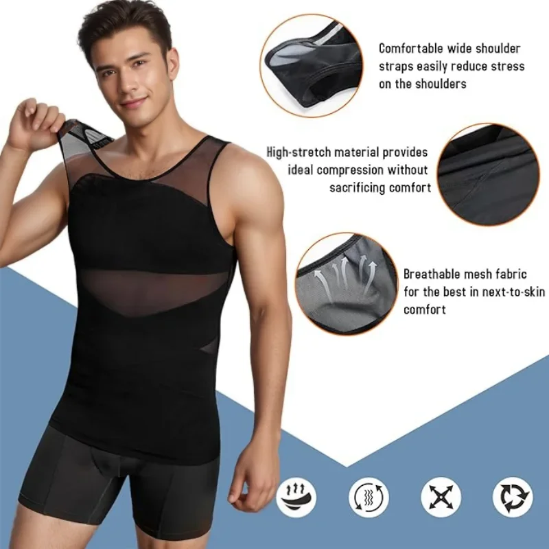 Men Compression Shirts for Men Shapewear Chest Abdomen Control Body Shaper Slimming Undershirt Workout Vest Tank Top