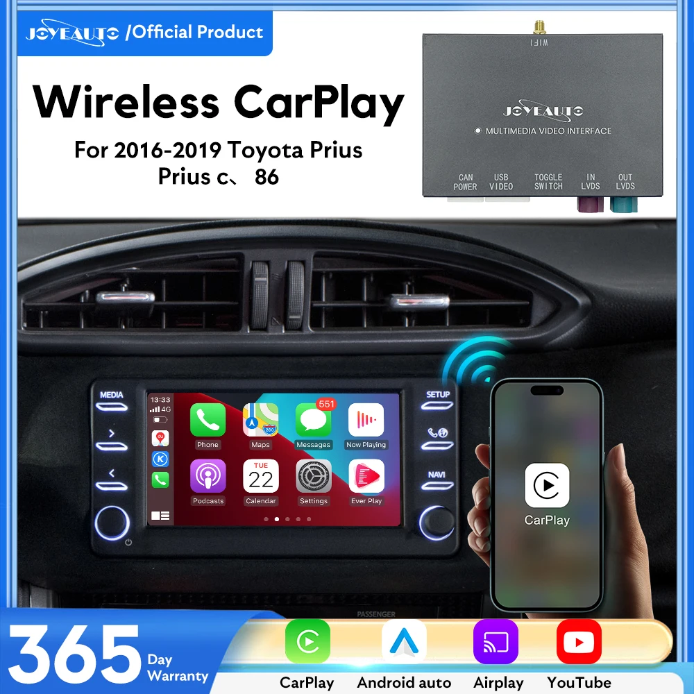 JoyeAuto Wireless Apple CarPlay Android Auto Decoder  for Toyota 2016-2019 Prius Prius c Google Maps Mirror-Link YouTube&Netflix