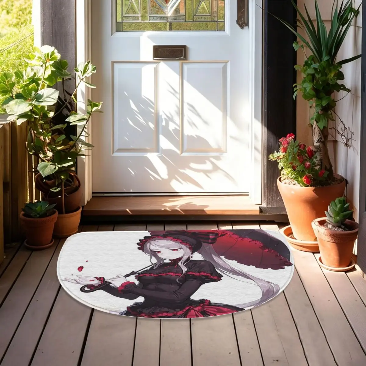 Anime Overlord Shalltear Bloodfallen Flannel Half Round Doormat Non Slip Bathroom Mat Absorbent Floor Carpet for Living Room