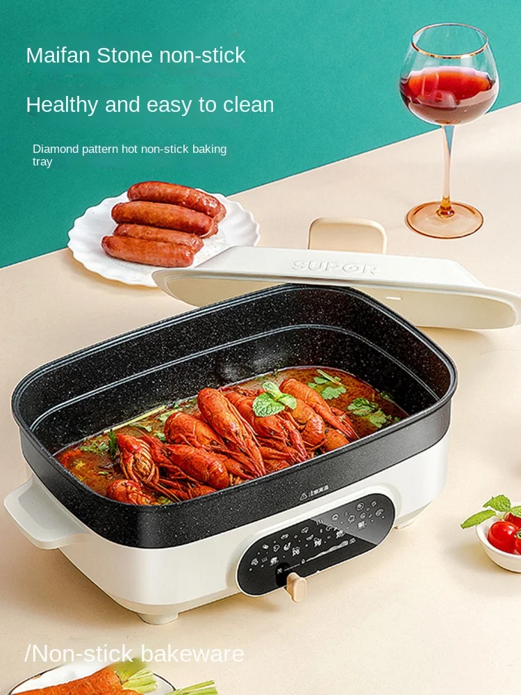 Electric Chafing Dish Household Multi-Functional Cooking Pot Electric Oven Hot Pot Steaming Boiling Frying Fried, Boiled and