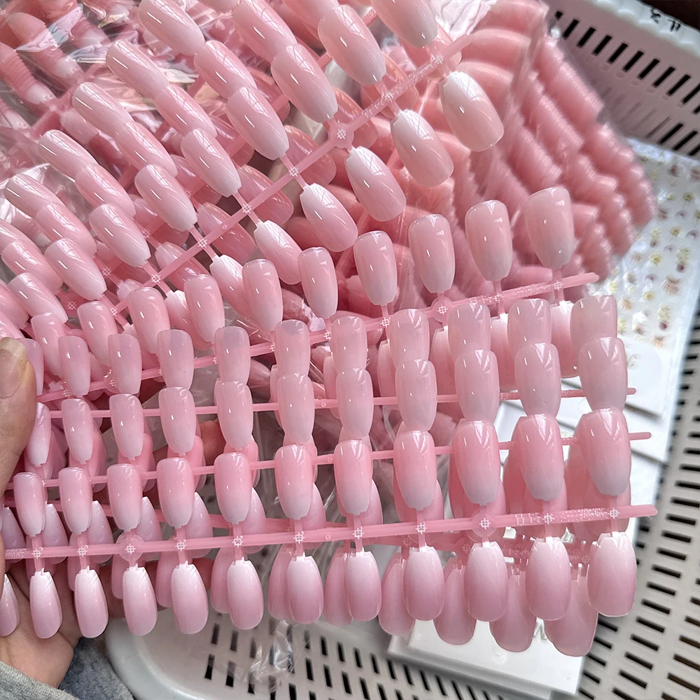 120 قطعة لامعة الوردي الأبيض التدرج الصحافة على الأظافر 10 أحجام قصيرة نعش الفرنسية وهمية مسمار نصائح غطاء كامل جرلي الوردي الأظافر كاذبة * #